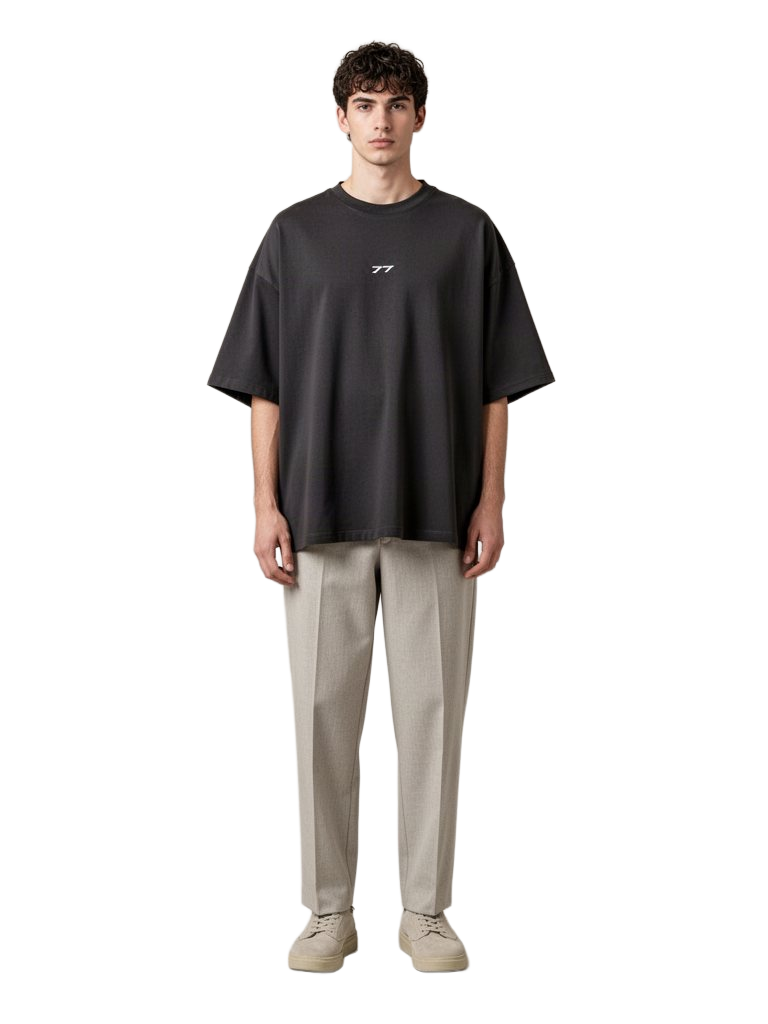 Model wearing Obsidian Box Tee