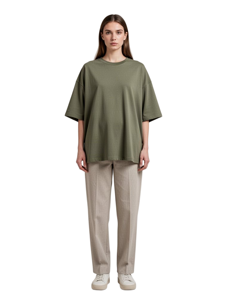 Model wearing Olive Daily Tee