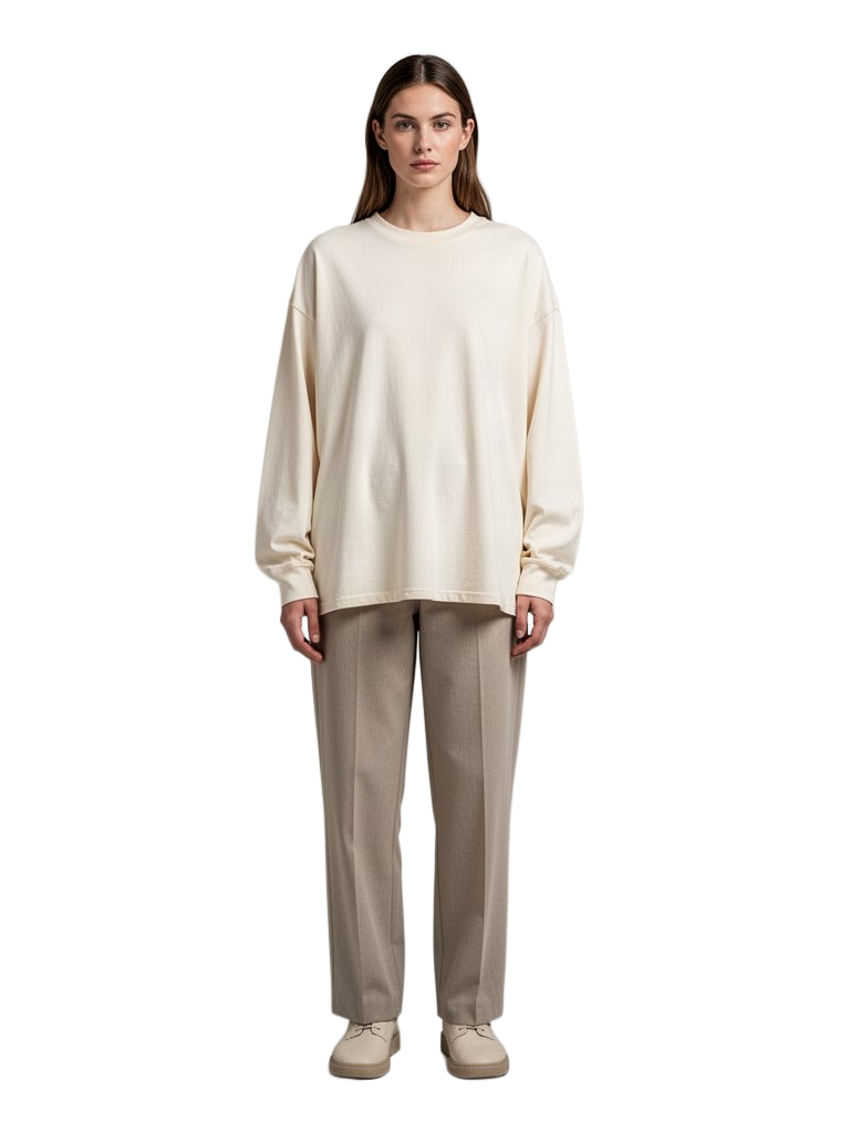 Model wearing Cream Daily Long Sleeve