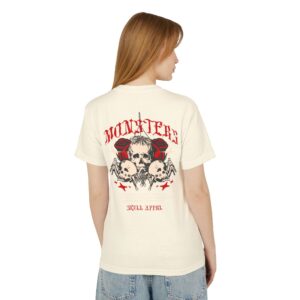Monsters Skull Graphic Tee — Retro Gothic Skull & Spider Back Print